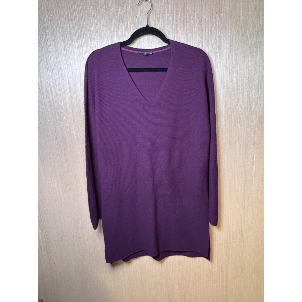 Lafayette 148 New York Purple Ribbed‎ Knit V Neck Tunic Sweater Dress Small S